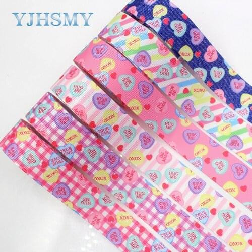 YJHSMY G-18702-584,25 mm 5 Yards Heart-shaped Printed grosgrain ribbons,DIY handmade Hair accessories Material wedding gift wrap