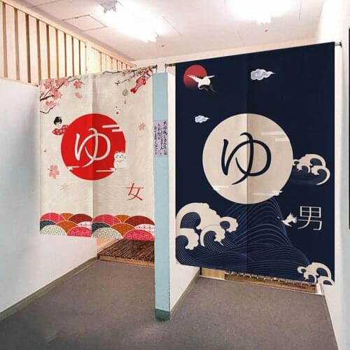 Japanese-style Door Curtain Hanging Half Curtain Decorative Room Divider Polyester Screens for Bathroom Public Bath Decor