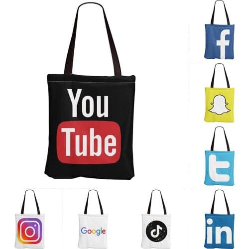 ZENGIA Instagram Facebook Youtube Viber Wechat Handbag Canvas Tote Bag Cotton Shoulder Shopper Bag for Women Eco Shopping Bags