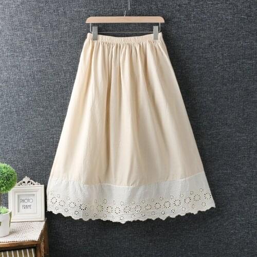 New Spring Autumn Japanese Small Fresh Hollow Lace Cotton Loose Fashion Bottom Skirt Elastic Waist Skirt Women 2020