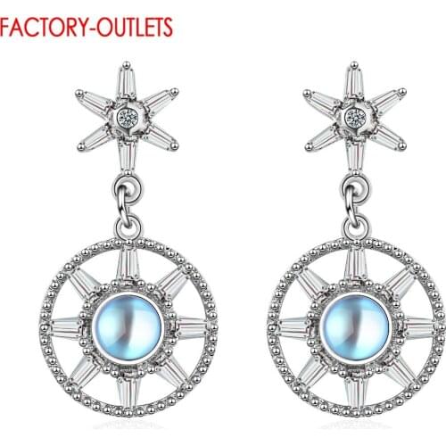 New Trendy Genuine 925 Sterling Silver Sparkling Light Blue CZ Flower Shape Drop Earrings For Women Real Silver Jewelry