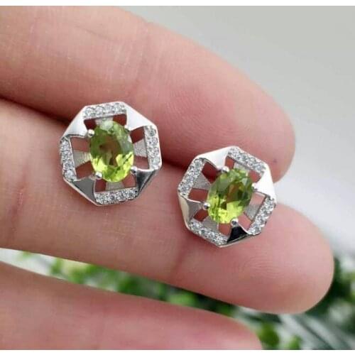Natural olivine earrings 925 silver Natural peridot gemstone earring women personality Elegant fashion earrings for party