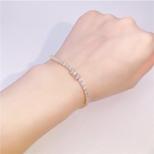 Tennis Chain Moissanite Charm Bracelet 0.2-0.5ct D Color S925 Sterling Silver White Gold Chain Women Fine Jewelry 6-9 inch