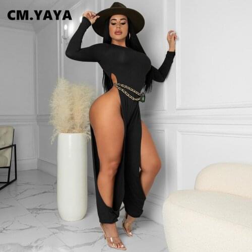 Lemon Gina Women Jumpsuit Solid Hollow Out Slited Rompers Sexy Nigh Club One Piece Overalls Fashion Outfits Streetwear Summer