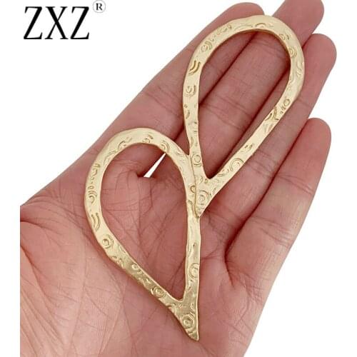 ZXZ 2pcs Matt Gold Boho Style Large Open Heart Charms Pendants for Necklace Jewelry Making Accessories 100x63mm