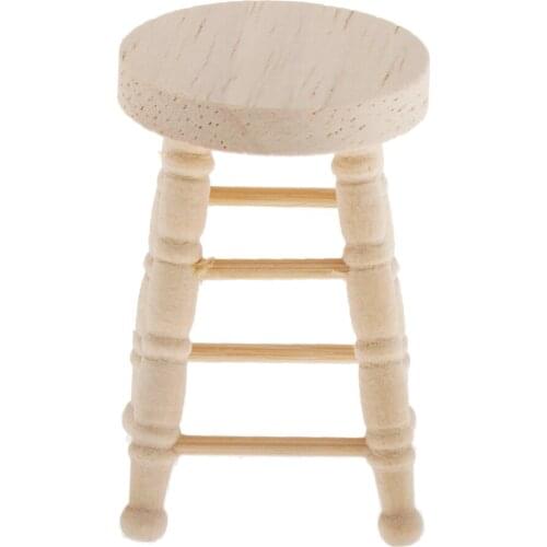 1:12 Dollhouse Living Room Dining Room Round Stool Wood Ottoman Bar Stool Toys
