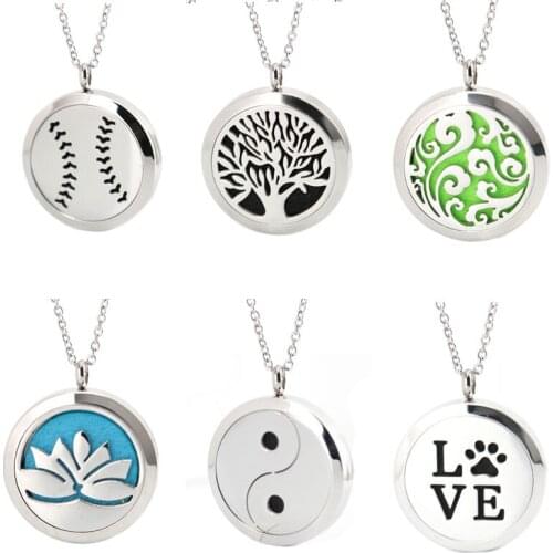 10pcs 30mm Aromatherapy Essential Oils Stainless Steel Perfume Diffuser Locket Necklace Pendant With 10pcs O chain 20pcs Pads