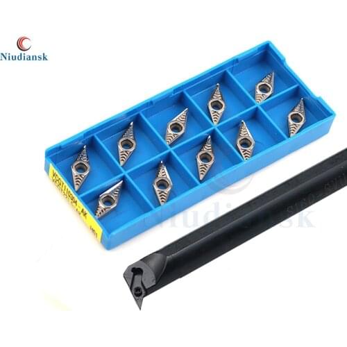 10pcs VCGT1103 Carbide Inserts +S16Q-SVUCR11 S20R-SVUCR11 Inner Hole Turning Tool Holder S16Q-SVUCL11 Arbor CNC Lathe Tools Suit
