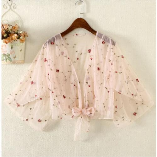 2021 Hot Sale Women Sexy Top Beach Swimsuit Swimsuit Floral Top Cardigan Thin Coat Mesh Embroidery Blouse Cover Up Women