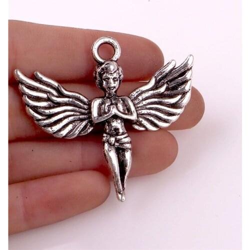 3pcs/Bag Handmade Angel Pendant Antique Silver Plated Charms DIY Accessories Angel wings Pendant For Jewelry Making 24074