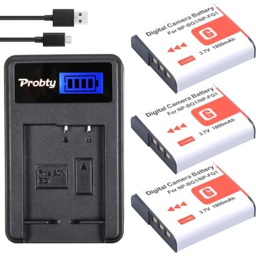 3Pcs PROBTY NP-BG1 NP BG1 Camera Battery + LCD USB Charger For Sony HX10 W30 W210 W100 W110 W120 H50 H55 H70 HX9 T20 T100 W55