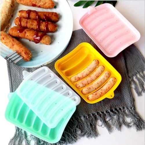 6 in1 Kitchen Sausage Maker Mould 6 Grids Silicone DIY Ham Hot Dog Making Mould Household Sausages Cake Baking Tools Molds w/lid