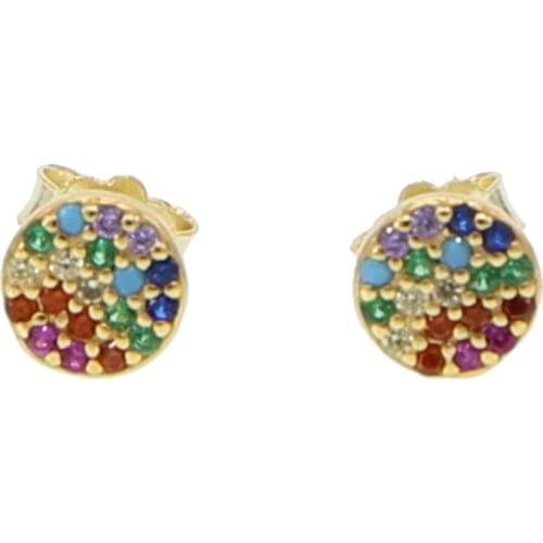 925 sterling silver dainty delicate ROUND CHARM small dots multi color gold round rainbow cz stud earring 925