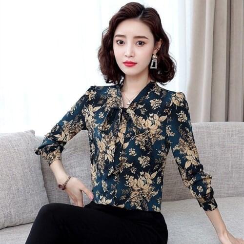 Blouse Women Shirt Top Womens Long-Sleeved Shirt Bow V-neck Blusas Mujer De Moda