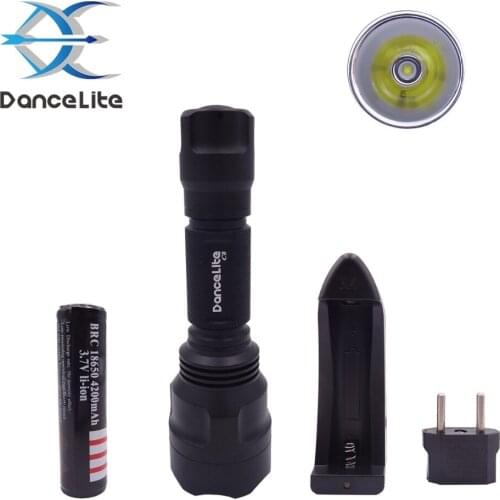 DanceLite C8 XP-L2 XPL2 LED Flashlight Torch For Self Defense, Household + 18650 Battery + Wireless Charger