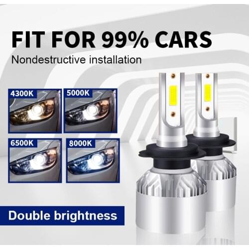 Two pieces Led 880 5202 9006 9007 9004 H11 H8 S2 6500K Led Headlight 12000LM COB CSP Headlamp High Low Beam H1 H3 H4 H7 9005 H13