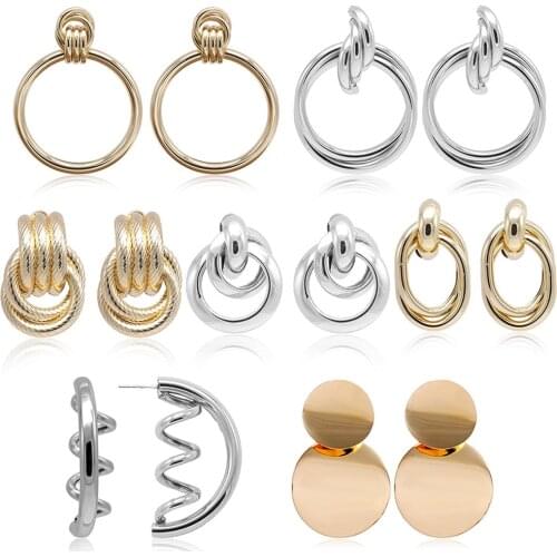 Elegant Earrings Europe and America Exaggerated Metal Smooth Geometric Series Fashion Generous Silver Color Gold Earrings Ladies