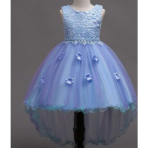 Blue Girls Dresses with Tail Flower Pink Fashion Summer Kids Vestidos 3 4 5 6 7 8 9 10 11 12 Years Old Girls Clothes OGF214410