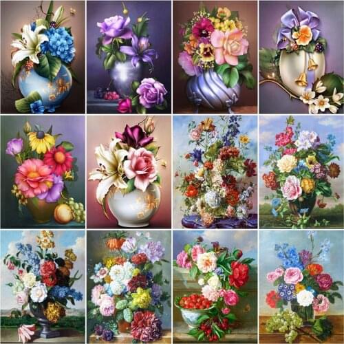 HUACAN Oil Painting Flower Kits Handpainted Picture By Numbers Flower In Vase Drawing On Canvas For Adults DIY Gift 50x65cm