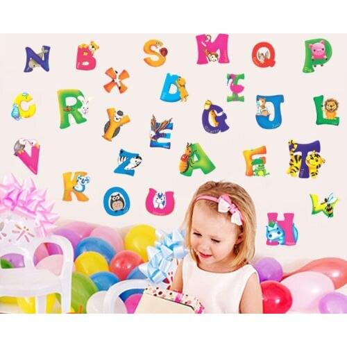 A-Z Alphabet Letters Animals Mural Wall Sticker for kids room Decals Nursery Bedroom Decor school Classroom background inall
