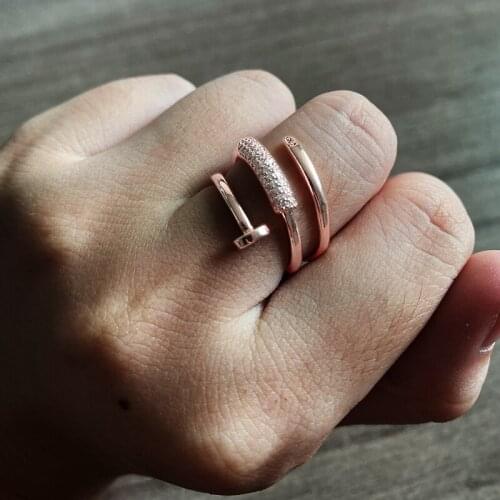 Bling Bling Zircon Stone Nail Rings for Women Wedding Engagement Silver Color Rings Fashion Jewelry 2021