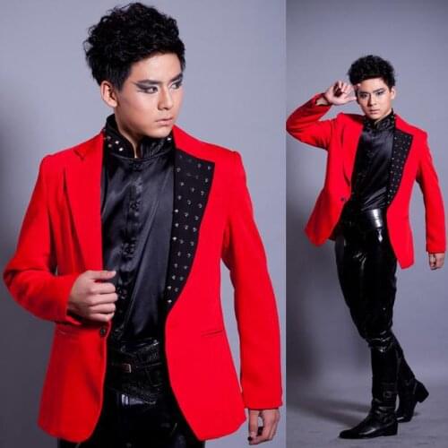 Red Rivets Personalized Singer blazers stage rock blazer men suit fashion suits for men blazer jacket masculino Customizable