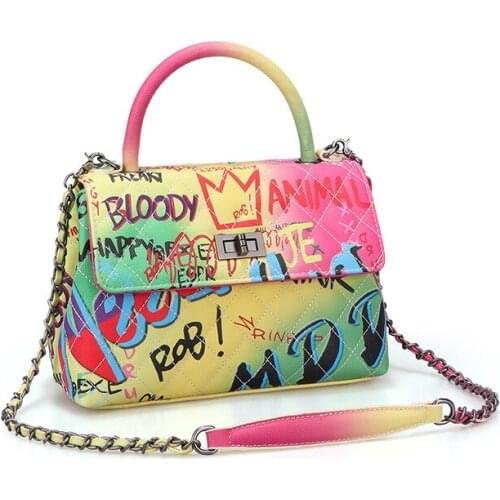 Painted Graffiti Bag Colorful Women Handbag Popular Shoulder Messenger Hand Tote Bag