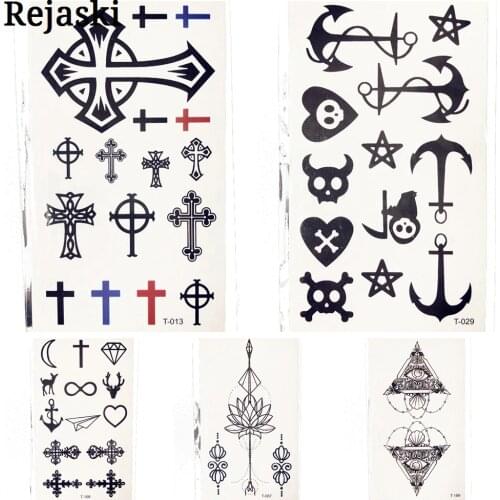 Cross Christ Jesus Black Temporary Tattoo Stickers For Men Women Children Body Art Fake Anchor Pirate Cute Cartoon Kids Tatto