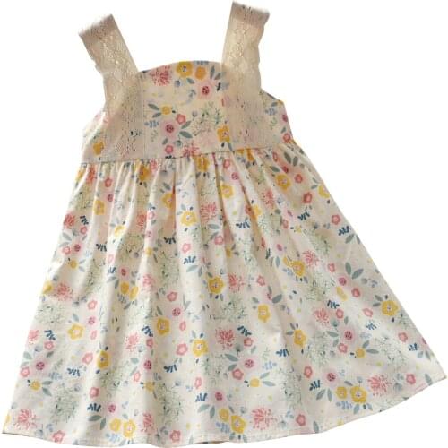 Little Girls Summer Tank Dress, Cute Sleeveless Floral Print Zip Back Lace Strap Dress