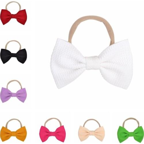 Fashion Handmade Fabric Bowknot Headband Newborn Solid Color Bows Nylon Hairband Elastic Baby Headwear Photography Accessories