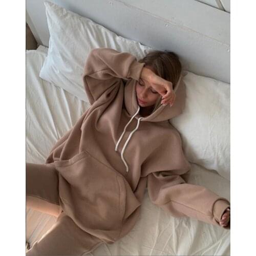 Donsignet Fashion Womens Suit Knitted Large Pocket Sweatshirt Casual Hooded Pullover Short Trousers Sports Two-piece Suit women