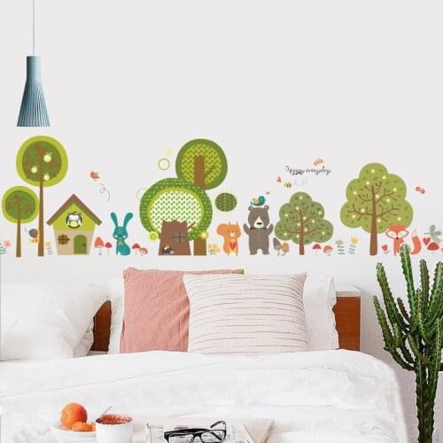 Cartoon Jungle Animals Wall Stickers Bedroom Kids Room Kindergarten Wall Decals Aesthetic Art Murals