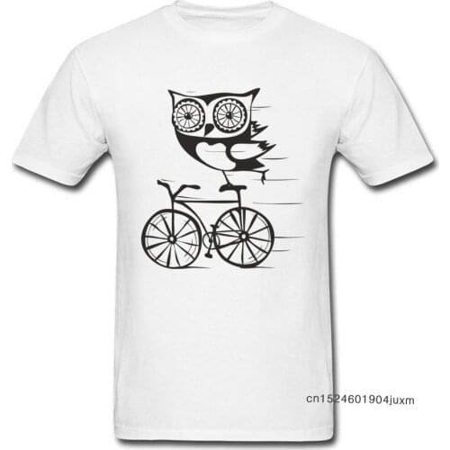 Owl By Bicycle T Shirt Men Super Funny T-shirts Custom Simple Casual Cartoon Tops Tees Summer White Tshirt Cotton Clothes New