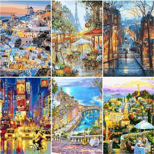 AZQSD DIY Painting By Numbers Landscape Drawing On Canvas Unique Gift Coloring By Numbers City Home Decoration Acrylic Paint