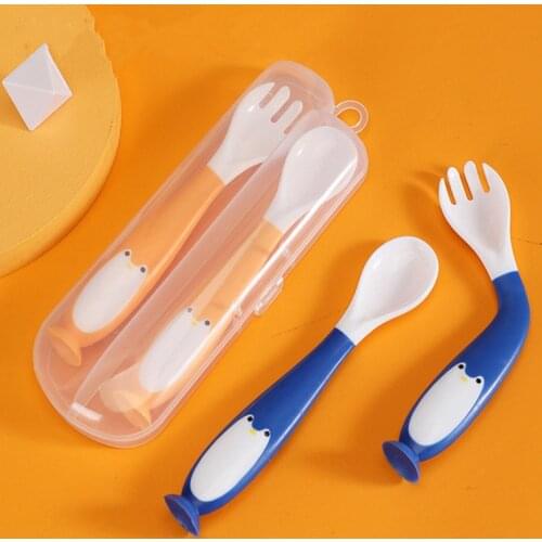 Silicone Spoon for Baby Utensils Set Auxiliary Food Toddler Learn To Eat Training Bendable Soft Fork Infant Children Tableware