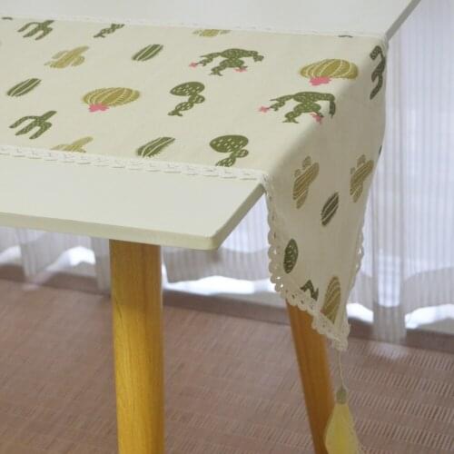Lace Tassel Table Runner Printed Cactus Linen Cotton Home Table Runners For Wedding Christmas Birthday Party Table Decoration