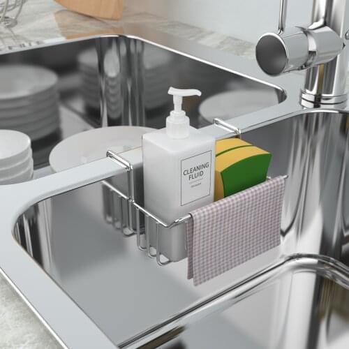 ORZ Kitchen Sink Organizer Stainless Steel Hanging Sponge Holder Towel Rack Sink Drainer Basket Cleaning Tool Storage Organizer