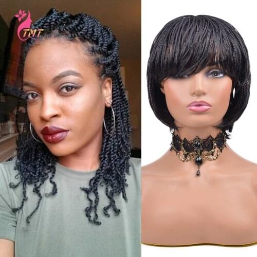 8 Inch Synthetic Short Braids Wigs For Black Women African American Crochet Box Braid Wigs With Bangs