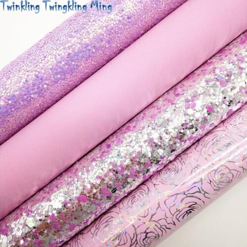 PINK Glitter Leather, Iridescent Rose Synthetic Leather, Plain Faux Fabric For Bow A4 21x29CM Twinkling Ming KM032