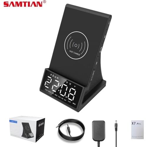 SAMTIAN Wireless Fast Charger Bluetooth Speaker Alarm Clock 3 IN 1 LED Smart Digital Clock Table Electronic Desktop Clocks