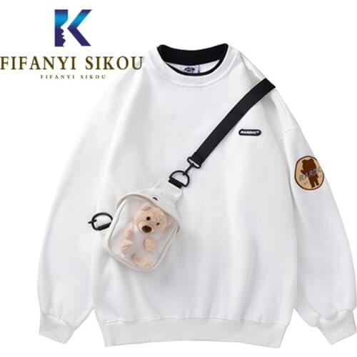 Autumn Winter Women Sweatshirt Thick Warm Loose Hoodies O-Neck Long Sleeve Pullovers Waist Bag Decoration Fashion Sweatshirts