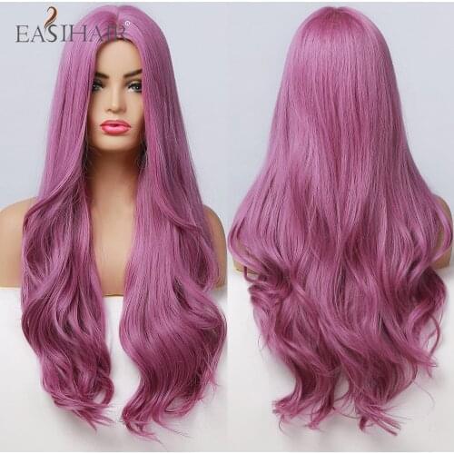 EASIHAIR Synthetic Purple Hair Wigs Long Natural Wavy Colored Hair Wigs for Women Heat Resistant Fiber Cosplay Lolita Party