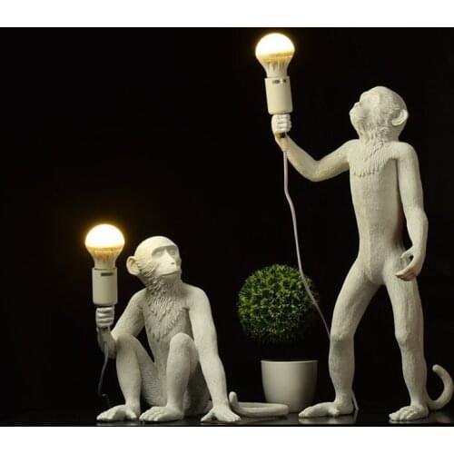 Scandinavian Creative Monkey Shape Resin Pendant Lights Retro E27 Restaurant Bedroom Cafe Golden Monkey Chandelier industrial