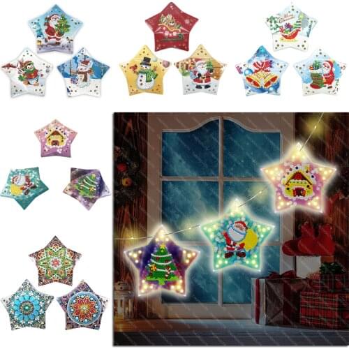 TAKEWEALTH 3Pcs/Set DIY Special Shaped Led Diamond Painting Christmas Ornaments Light Hanging Christmas Tree Decoration Gifts