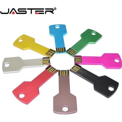 JASTER Custom logo USB pen flash drive 4GB 8GB 16GB 32GB 64GB metal drive pendrive memory stick key shape