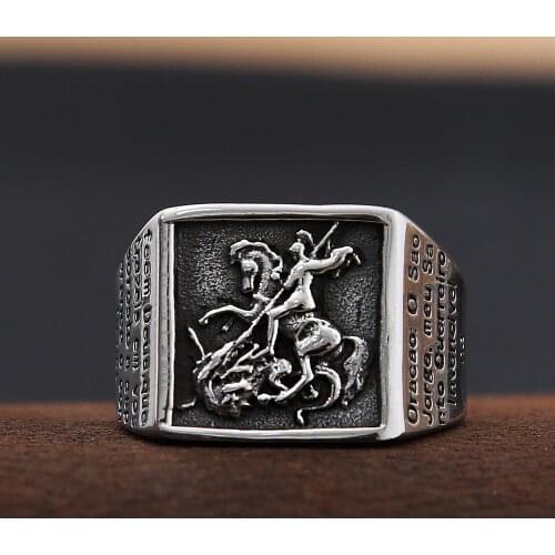 Vintage Stainless Steel Saint Michael Protective Ring Mens Punk Roman Paladin Badge Biker Ring Jewelry Free Shipping