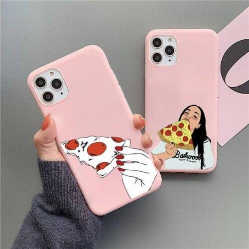 Pizza girl Design funny Phone Case Candy Color for iPhone 11 12 mini pro XS MAX 8 7 6 6S Plus X 5S SE 2020 XR Mobile bags coque