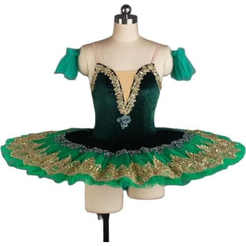 Green Velvet Professional Ballet Tutu Platter Tutu Dress for Girls Ballerina Dance Costume Performance Tutus BLL436