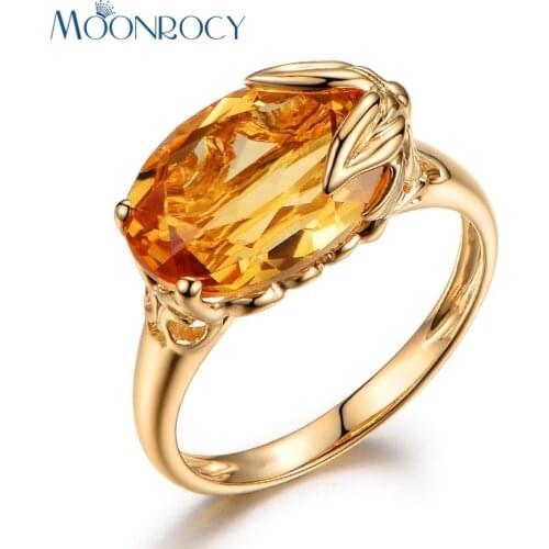 MOONROCY Light Gold Color CZ Yellow Crystal Engagement Rings for Women Girls Party Jewelry Wholesale Gift Drop Shipping Jewelry