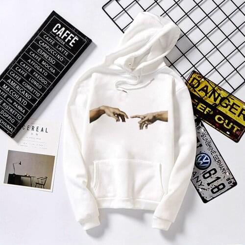 Harajuku Women Hoodies Michelangelo Print Top Summer Short Sleeve Hoodie Casual Tee Oversized Tops Female White Hoodie Women